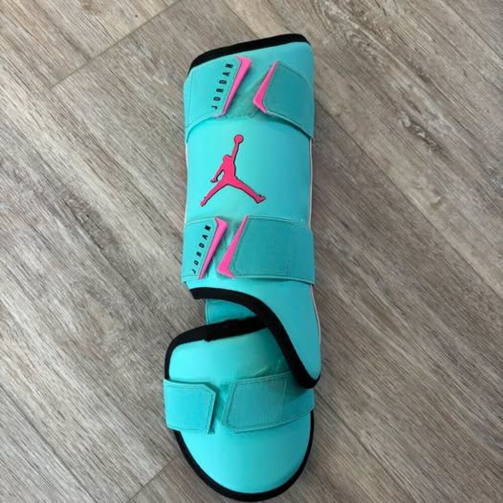 New Jordan Adult Fly Batter’s Leg Guard - Teal/Pink (Left Handed Hitter)
